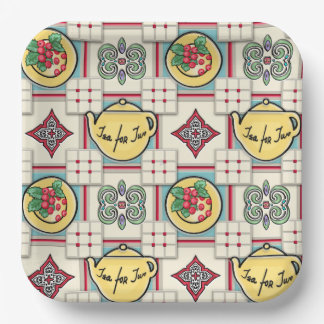 1940sキッチンパターンと黄色のティーポット ペーパープレート