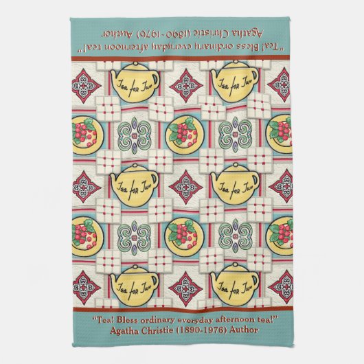 1940sキッチンパターン(黄色のティーポットをパーソナライズ) キッチンタオル (縦)