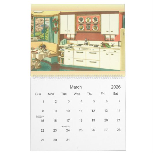 1940sキッチンヴィンテージファームハウス12月 カレンダー (3月 2026)