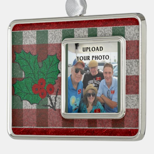 1940sクリスマスGingham – あなたの写真 – パーソナライズされた シルバープレートフレームオーナメント (左)