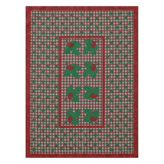 1940sクリスマスGingham 52インチx 70インチTableloth テーブルクロス (正面)