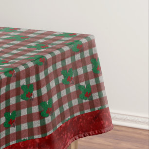 1940sクリスマスGingham 52インチx 70インチTableloth テーブルクロス