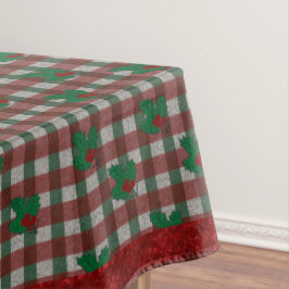 1940sクリスマスGingham 60インチx 84インチTableloth テーブルクロス