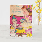 1940sヴィンテージ誕生日ガール カード (黄色い花)