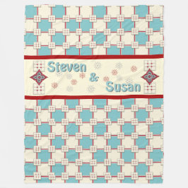 1940s層状タイル_Aqua,アイボリー，赤(パーソナライズされた) フリースブランケット