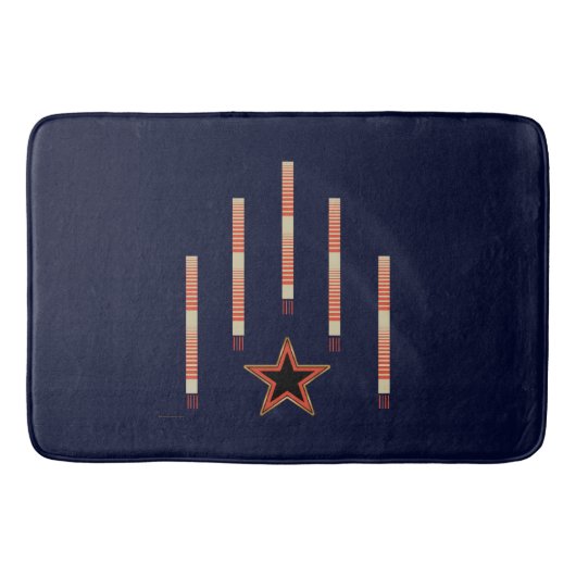 1940s愛国的なアールデコ – ネイビーブルーの赤いアイボリー バスマット (正面)