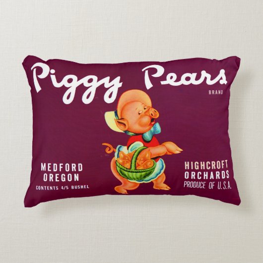 1940s Piggy Pears fruit crate label print アクセントクッション (正面)