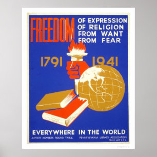 1941年のWPAすべてに対するルーズベルトの自由 ポスター