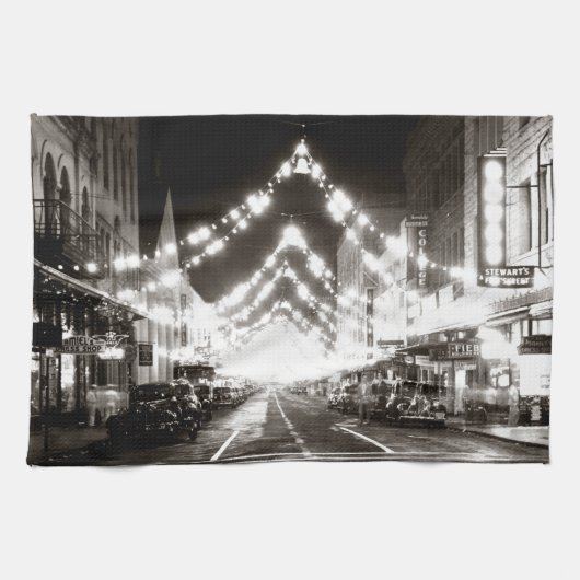 1942ホノルルズフォート通りアットナイト キッチンタオル (横)