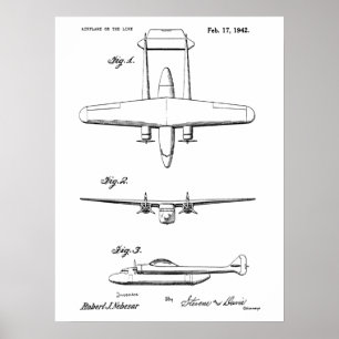 1942ヴィンテージ飛行機特許スケッチ芸術プリント ポスター