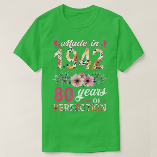 1942年に作られたフローラ80歳80誕生日ギフト Tシャツ (デザイン正面)