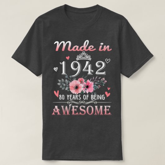 1942年に80歳のフローラ80歳の誕生日ギフト Tシャツ (デザイン正面)