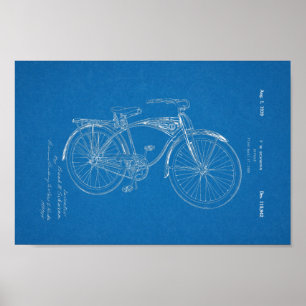1942年のヴィンテージのSchwinnの自転車のパテントの青写真の芸術 ポスター