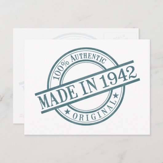 1942年の誕生年間の丸ゴム印のロゴで作られる ポストカード (正面/裏面)