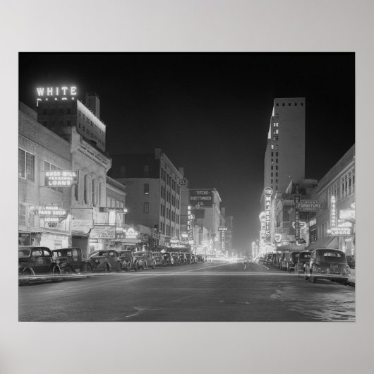 1942年夜のダラス市街地 ビンテージ写真 ポスター (正面)