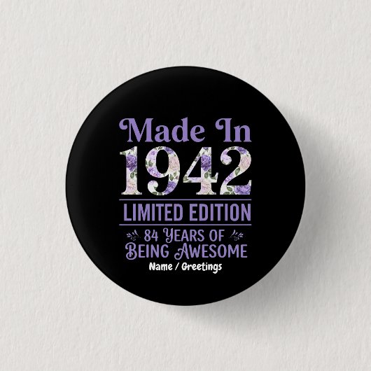1942年製 フローラル 84歳の誕生日 おめでとう 缶バッジ (正面)