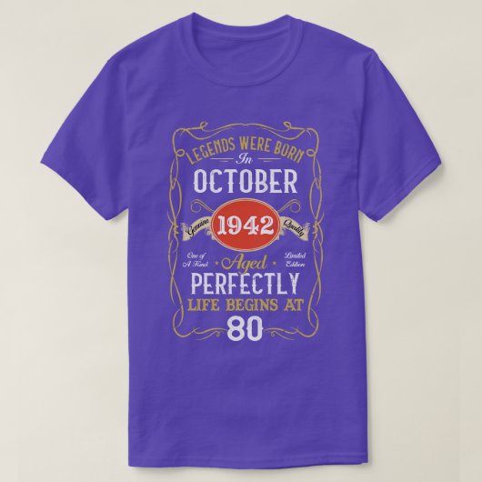 1942生まれ年10月のレジェンド80誕生日80年 Tシャツ (デザイン正面)