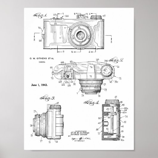 1943ヴィンテージカメラ特許アートスケッチプリント ポスター (正面)