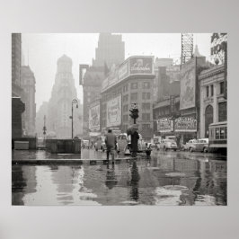 1943年のタイムズスクエアの雨の日。ヴィンテージ写真 ポスター