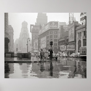 1943年のタイムズスクエアの雨の日。ヴィンテージ写真 ポスター