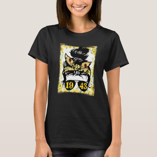 1943年ひまわり生まれの母親誕生日ガーデニング子宮 Tシャツ (正面)