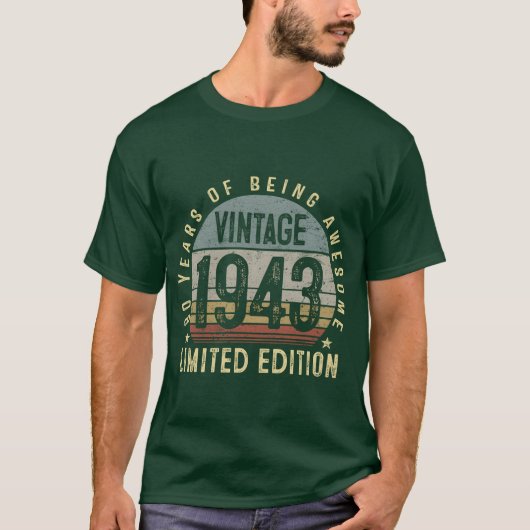 1943年製 ヴィンテージ 80歳 80歳の女性へのギフト Tシャツ (正面)
