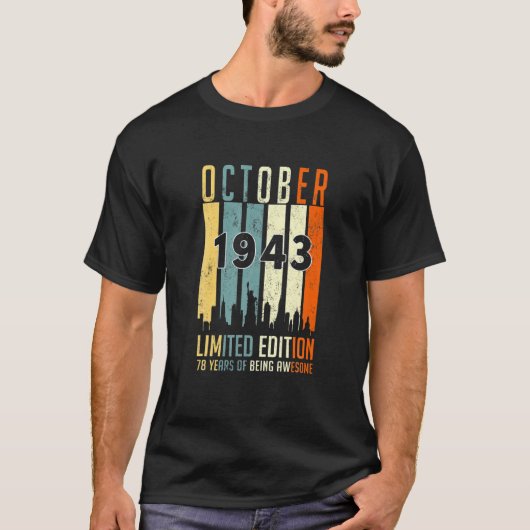 1943年10月ヴィンテージ限定版 78歳の誕生日 78 Tシャツ (正面)