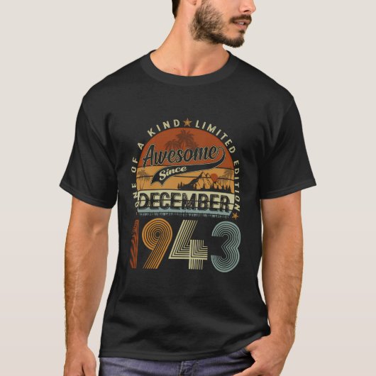 1943年12月ヴィンテージ80歳レトロ80誕生 Tシャツ (正面)