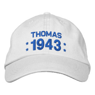 1943生まれ年または任意の年75誕生日W04B白 刺繍入りキャップ