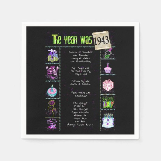 1943誕生年トリビアナプキンス スタンダードカクテルナプキン (正面)