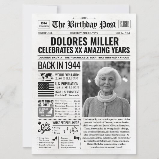 1944カスタム年新聞紙誕生日カードのトレンド シーズンカード (正面)