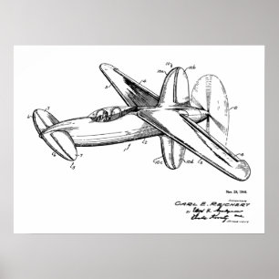 1944プッシャー飛行機特許スケッチプリント ポスター