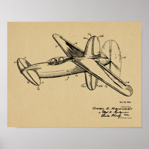 1944プッシャー飛行機特許スケッチプリント ポスター