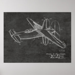 1944プッシャー飛行機特許スケッチプリント ポスター