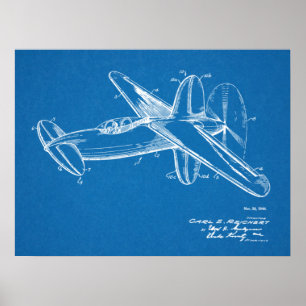 1944プッシャー飛行機特許スケッチプリント ポスター