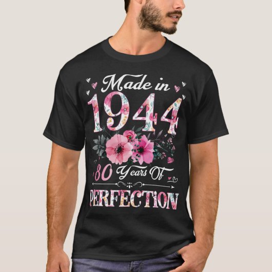 1944年に作られた80歳のフローラ80誕生日ギフト Tシャツ (正面)