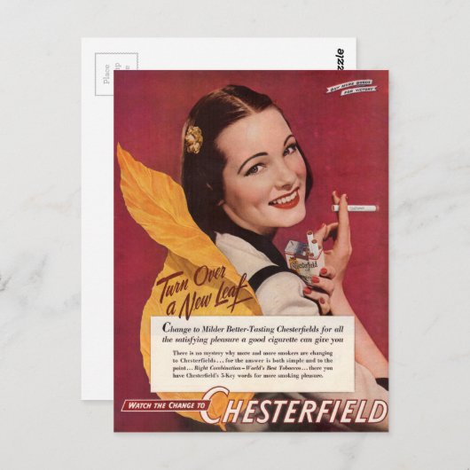 1944年チェスターフィールドのタバコとレディかわいらしア ポストカード (正面/裏面)