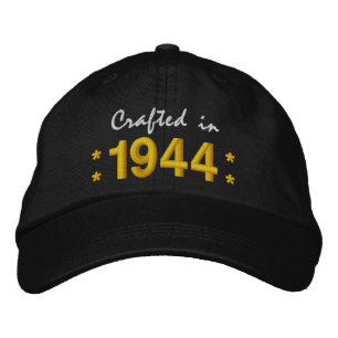 1944生まれ年または70誕生日V01 BLACK年 刺繍入りキャップ