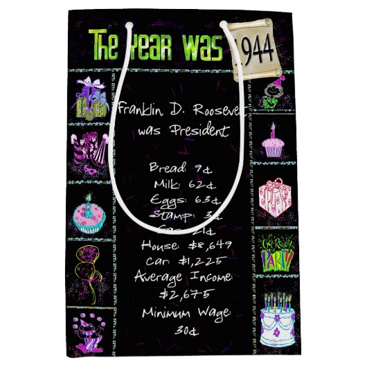 1944誕生年トリビアオンブラック ミディアムペーパーバッグ (正面)