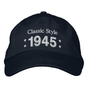 1945または任意の年70誕生日A4白黒 刺繍入りキャップ