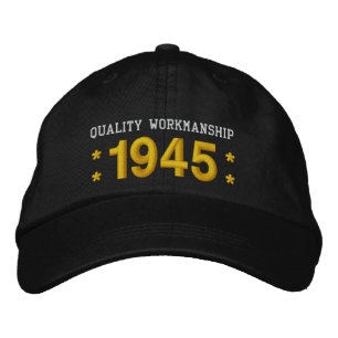 1945または任意の年70誕生日A5 BLACKと金ゴールド 刺繍入りキャップ