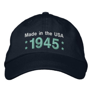 1945または任意の年70誕生日A6黒とティール（緑がかった色） 刺繍入りキャップ