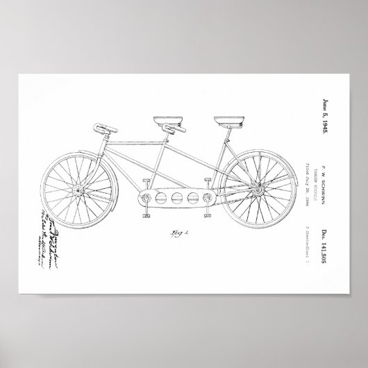 1945ヴィンテージシュウィン自転車特許プリント ポスター (正面)