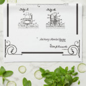 1945匹のはえのfishihgのボートのパテントのスケッチ キッチンタオル (折り畳み)