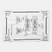 1945匹のはえのfishihgのボートのパテントのスケッチ キッチンタオル (横)