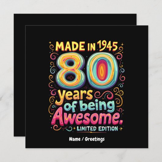 1945年に製作された、80年のすばらしさ 招待状 (正面/裏面)