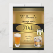 1945年生まれの男性のための70歳の誕生日パーティー ゴールドビール 招待状 (正面)