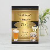 1945年生まれの男性のための70歳の誕生日パーティー ゴールドビール 招待状 (スタンド正面)