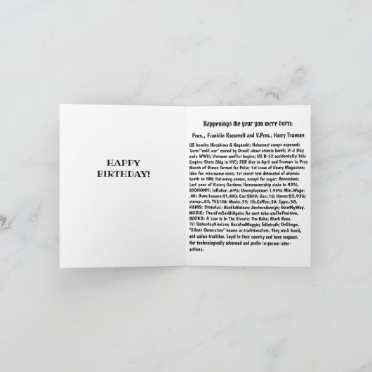 1945生まれ年の誕生日おもしろい事実グリーティングカード カード (内部)
