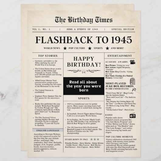 1945生まれ年モック新聞セピア (正面/裏面)